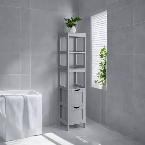 VASAGLE Bathroom Floor Cabinet Bathroom Storage Organizer Rack Stand Multifunctional Corner Unit 2 Drawers